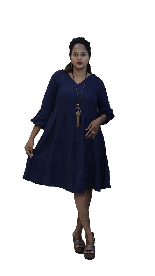 Blue Cotton Casual Dress