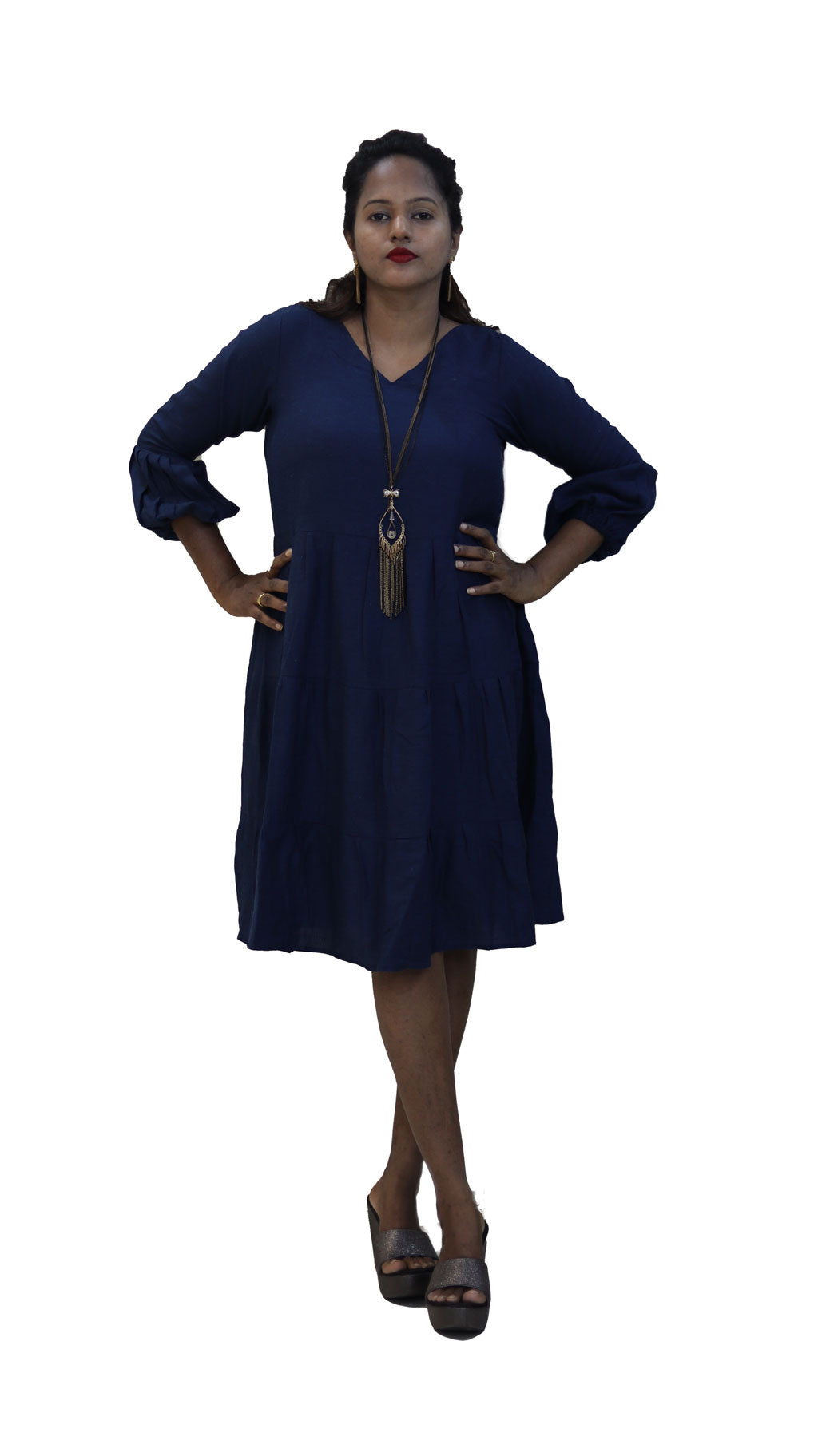 Blue Cotton Casual Dress