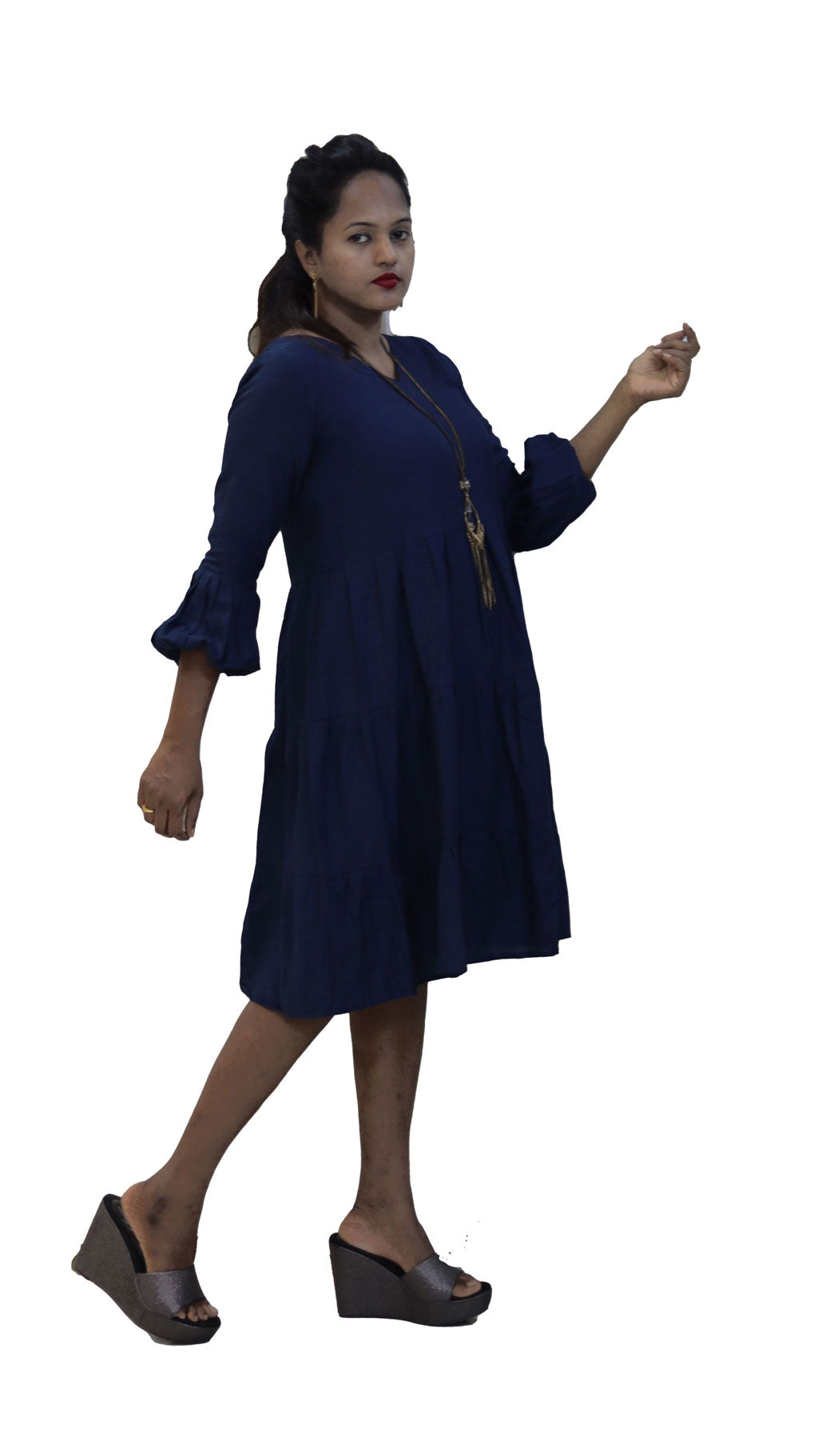 Blue Cotton Casual Dress