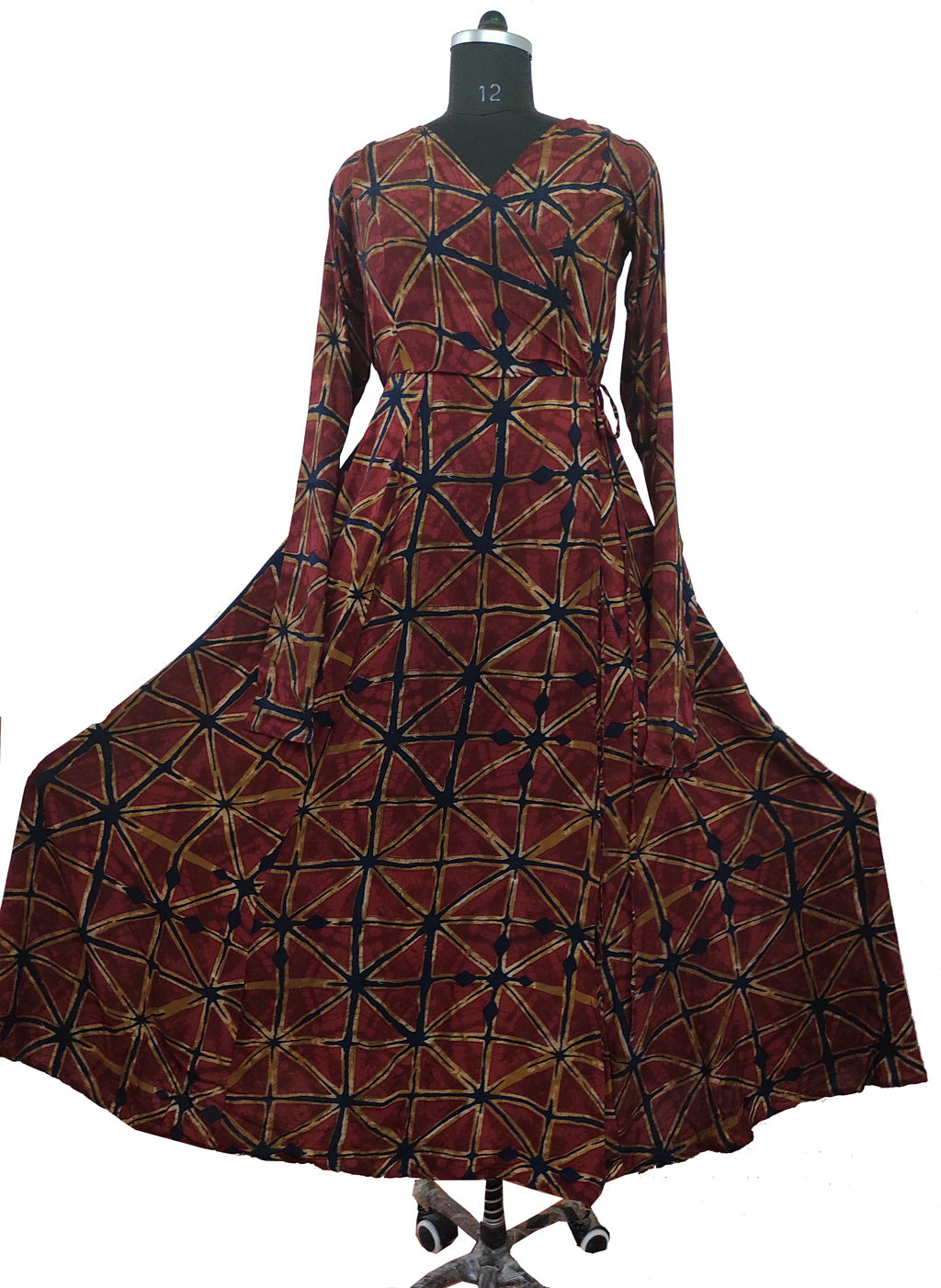 Brown Full length flared wrap around dress