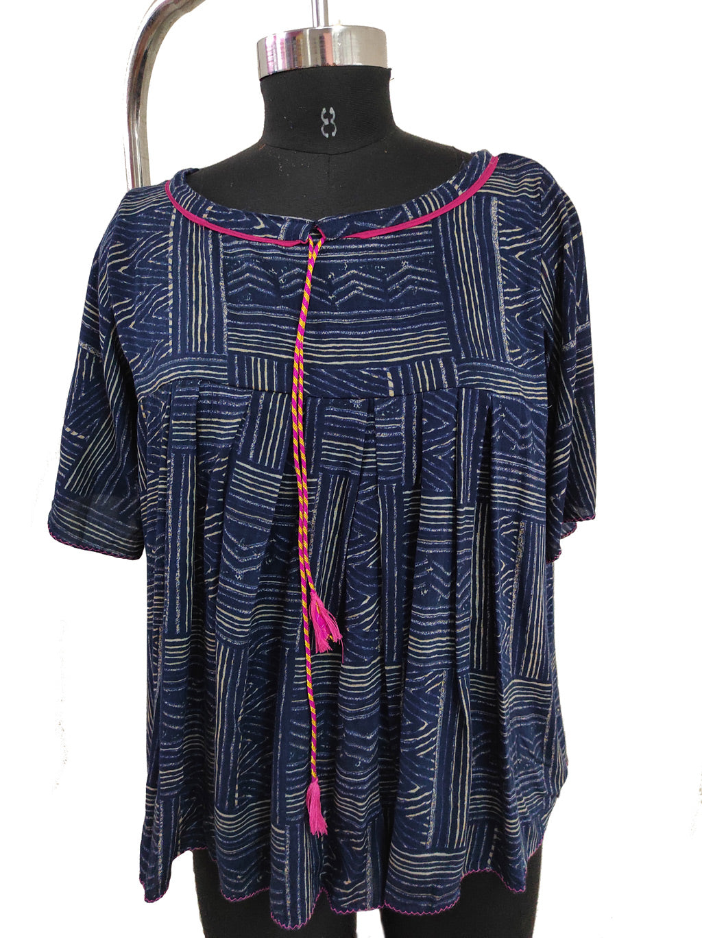 Navy blue cotton printed top