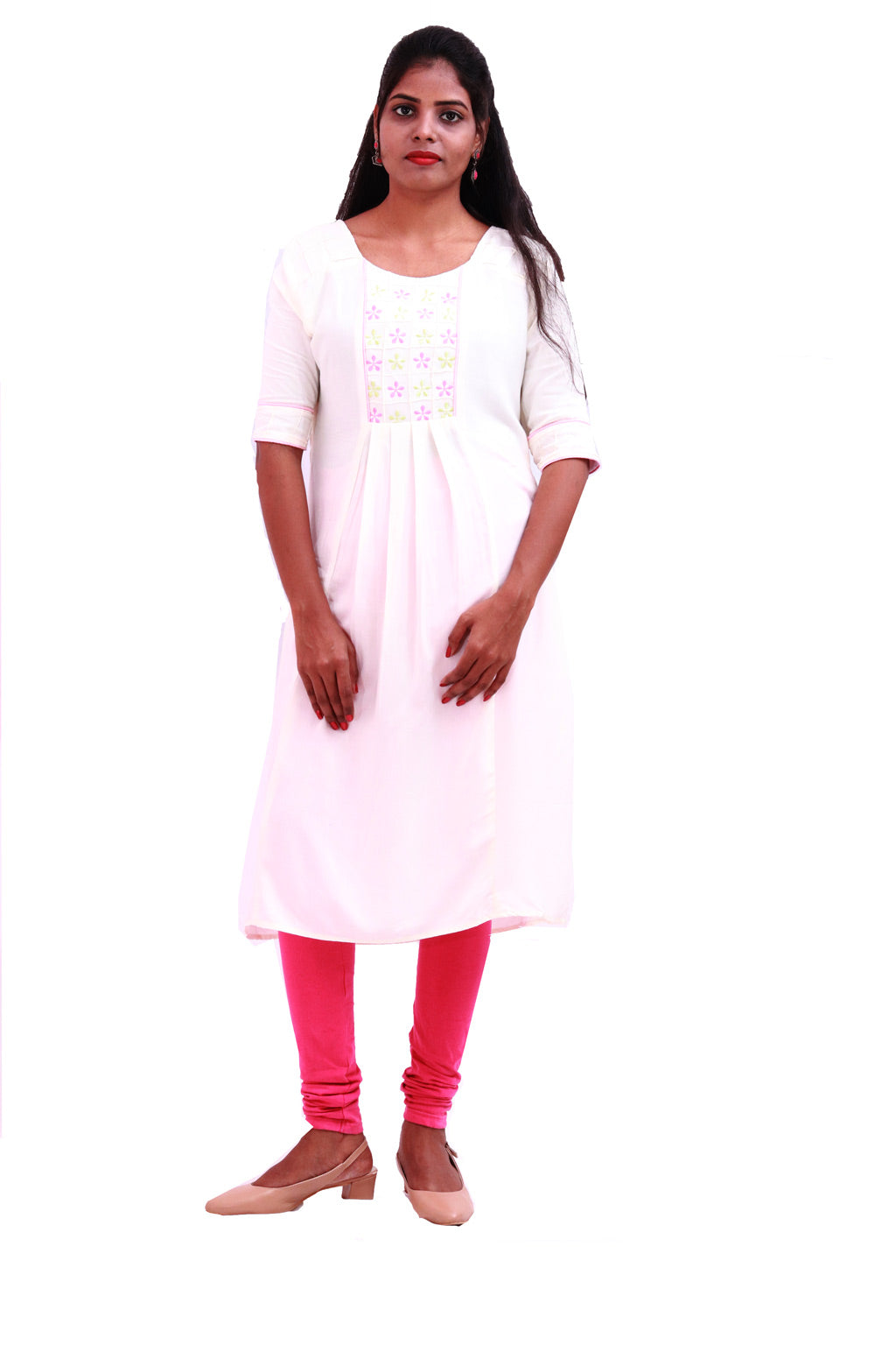 Embroidered Half-White Kurti