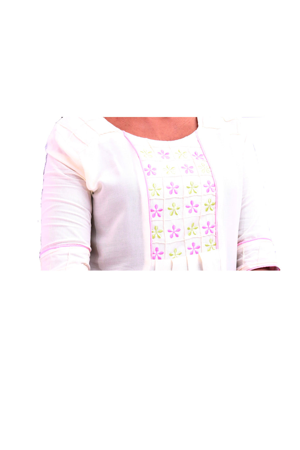 Embroidered Half-White Kurti