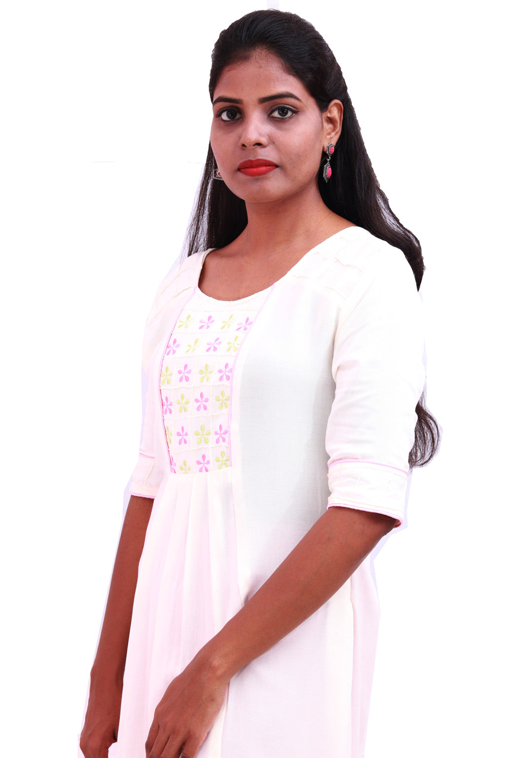 Embroidered Half-White Kurti