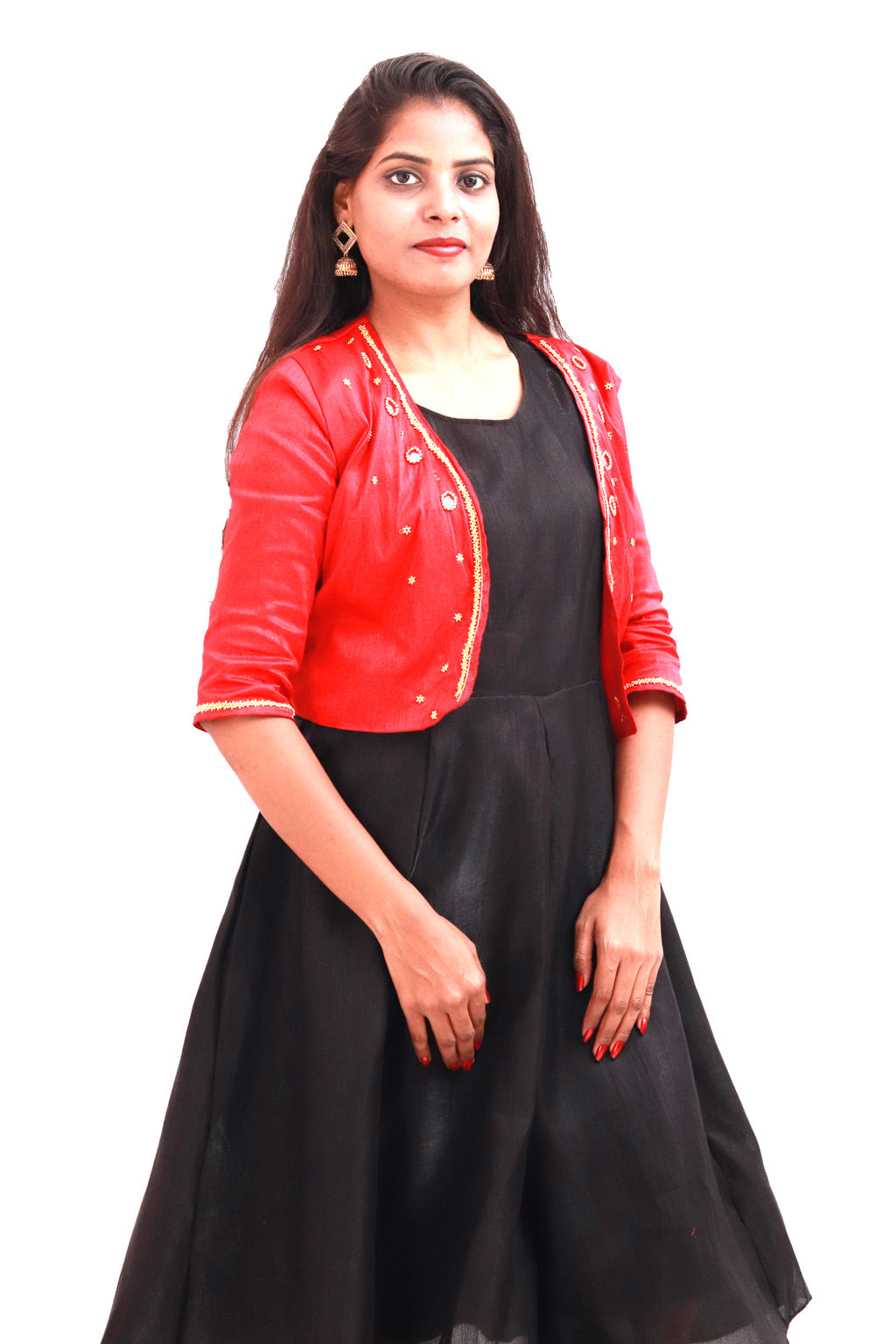 Black Color Dress with Red Coat