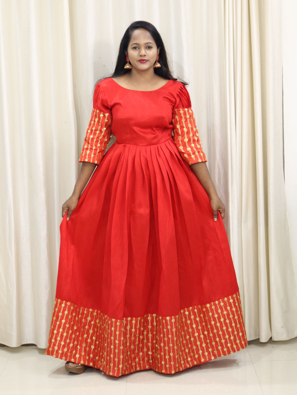 Red Dress with Sequin and Shawl by Maanas Designs