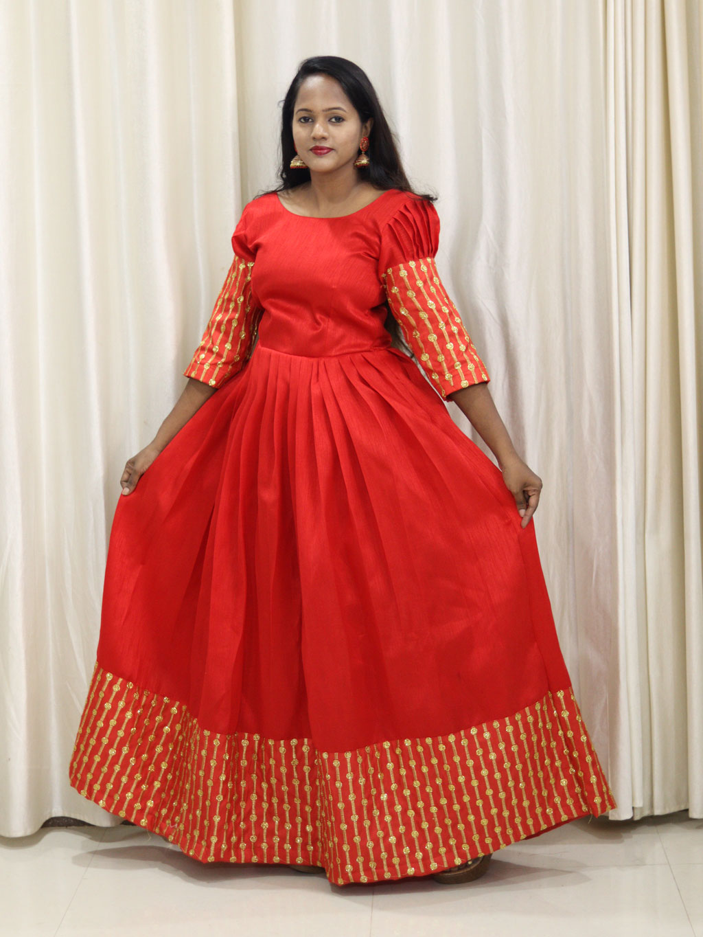 Red Dress with Sequin and Shawl by Maanas Designs