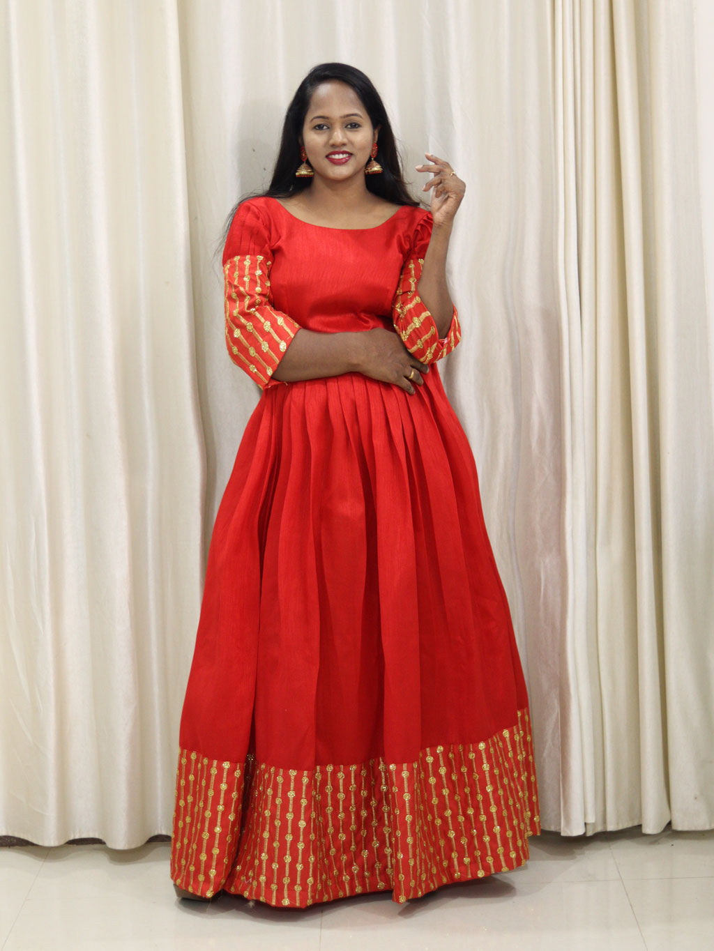 Red Dress with Sequin and Shawl by Maanas Designs