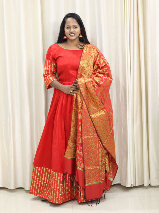 Red Dress with Sequin and Shawl by Maanas Designs