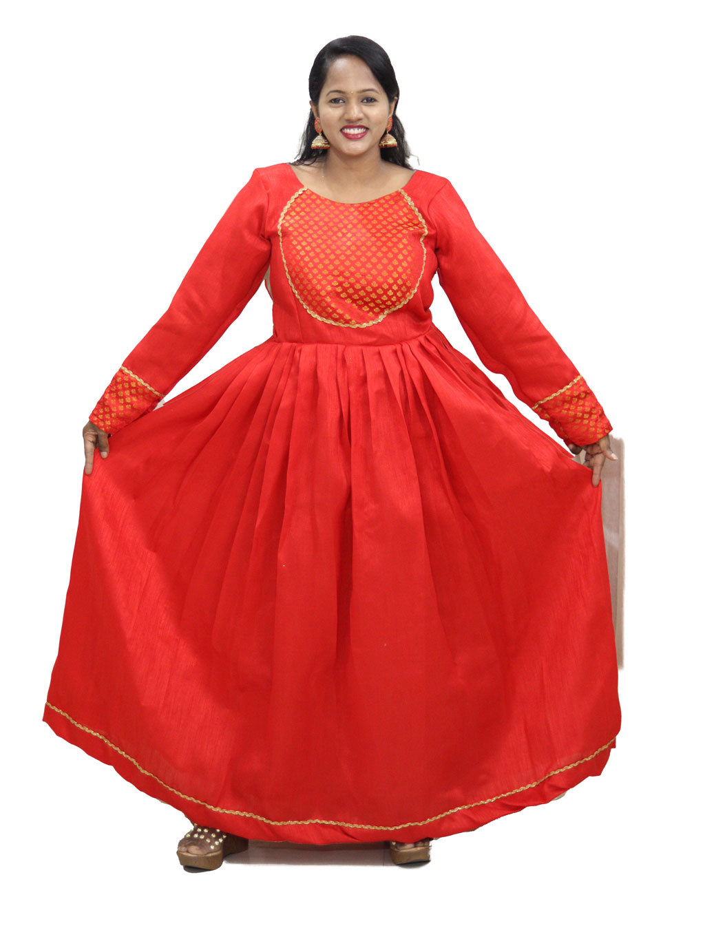 Traditional Full Length Red Dress by Maanas Designs