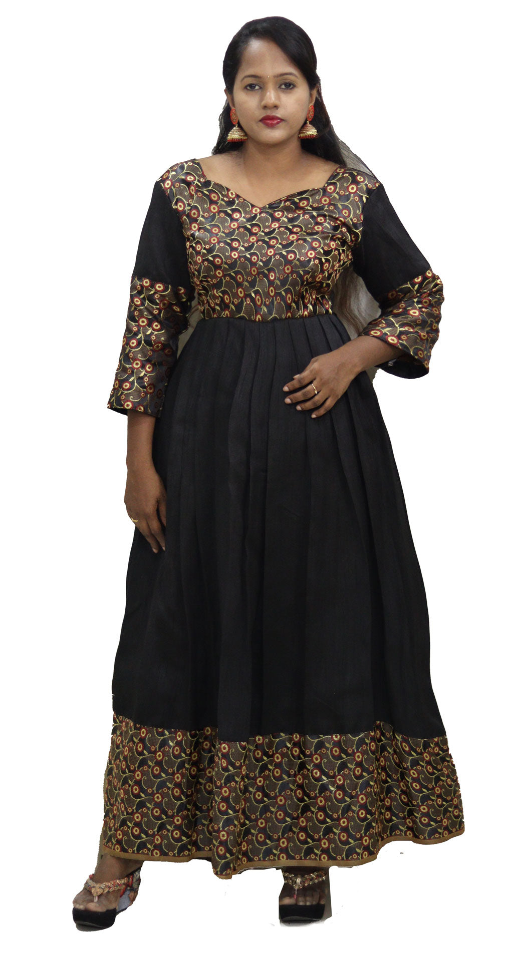 Traditional Black Full Length Dress by Maanas Designs