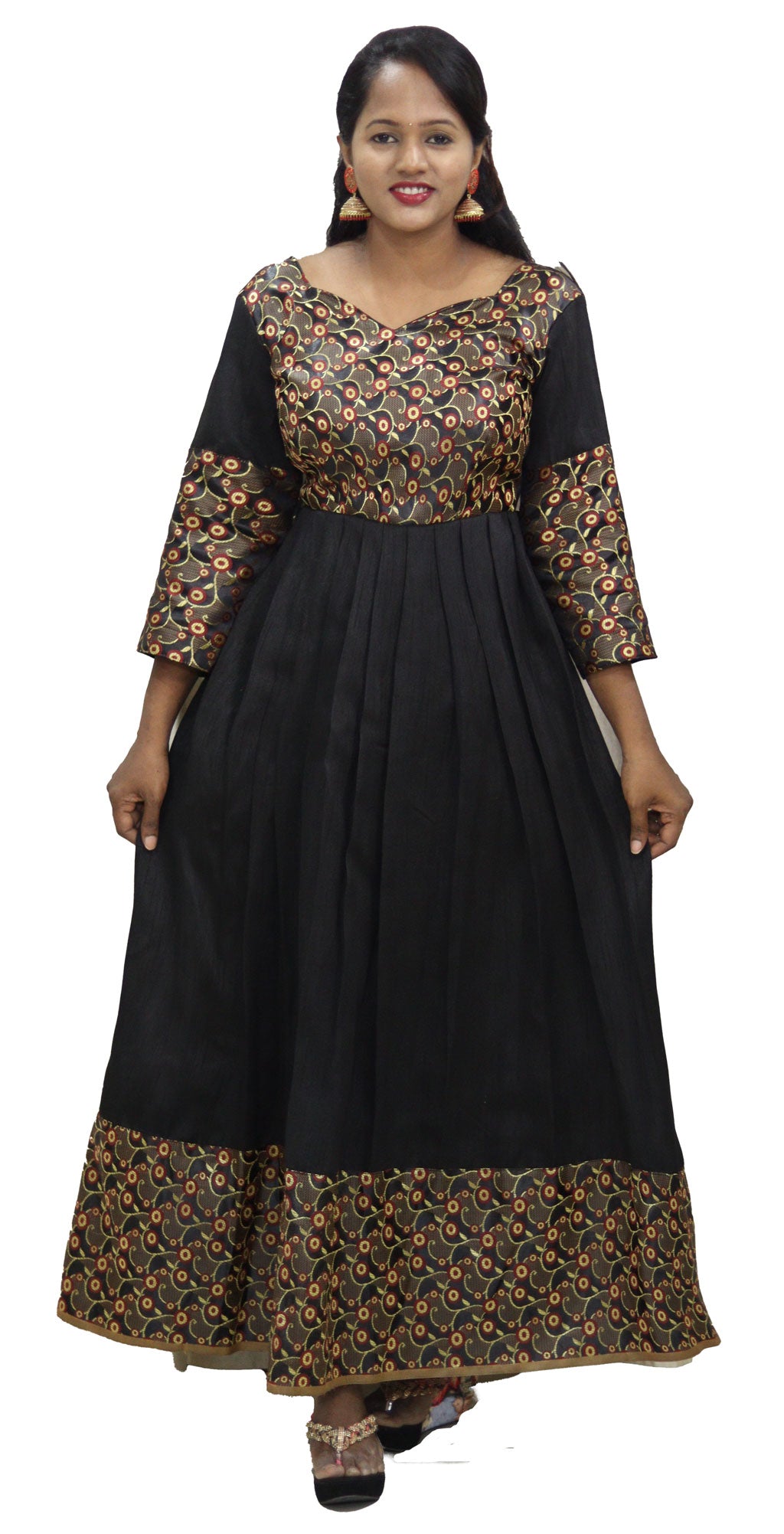 Traditional Black Full Length Dress with Shawl by Maanas Designs