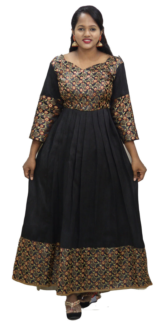 Traditional Black Full Length Dress by Maanas Designs