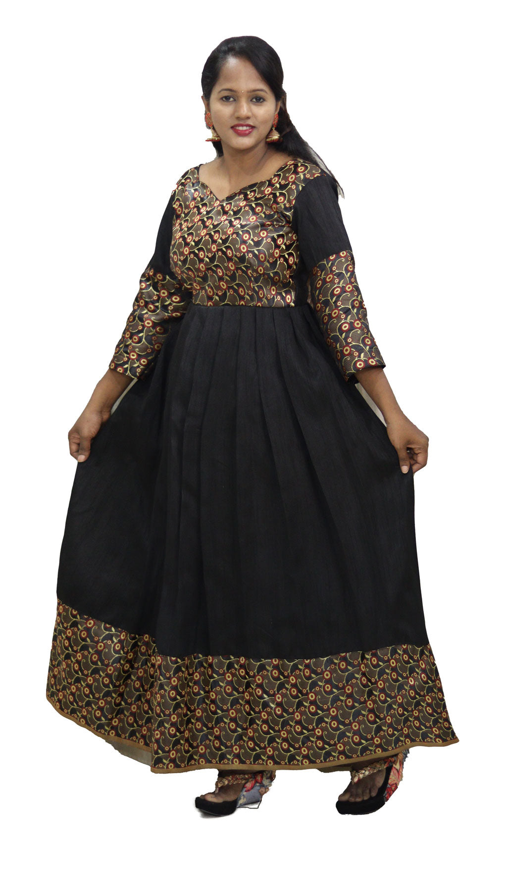 Traditional Black Full Length Dress by Maanas Designs