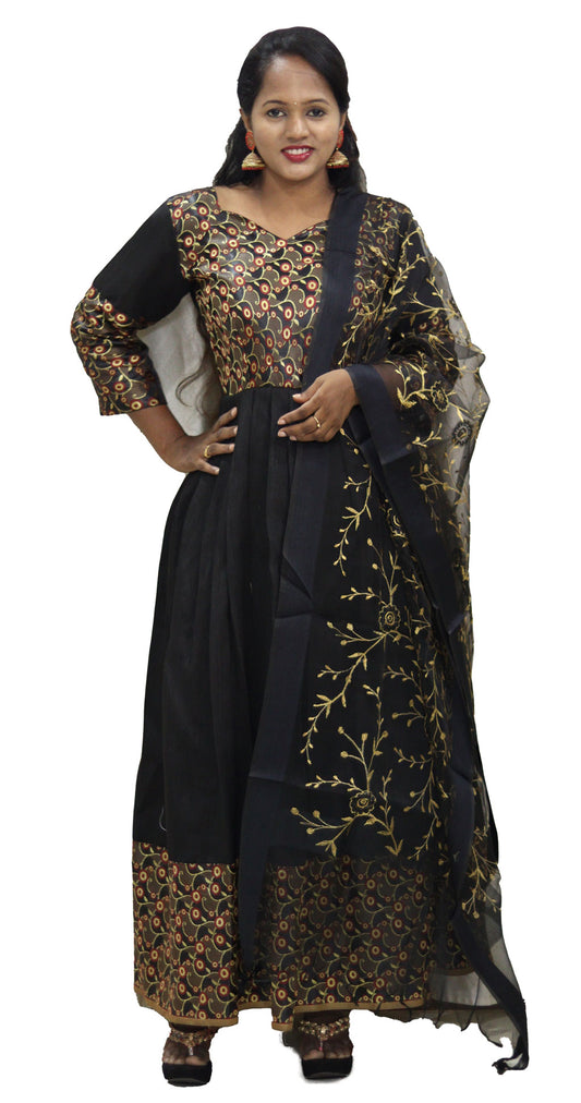 Traditional Black Full Length Dress with Shawl by Maanas Designs