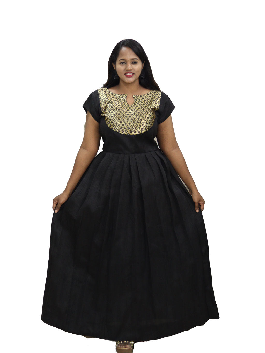 Traditional Black Full Length Dress with Shawl by Maanas Design