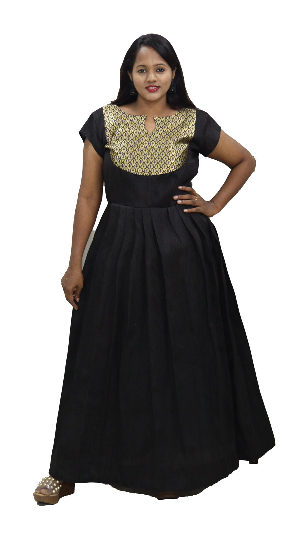 Traditional Black Full Length Dress with Shawl by Maanas Design