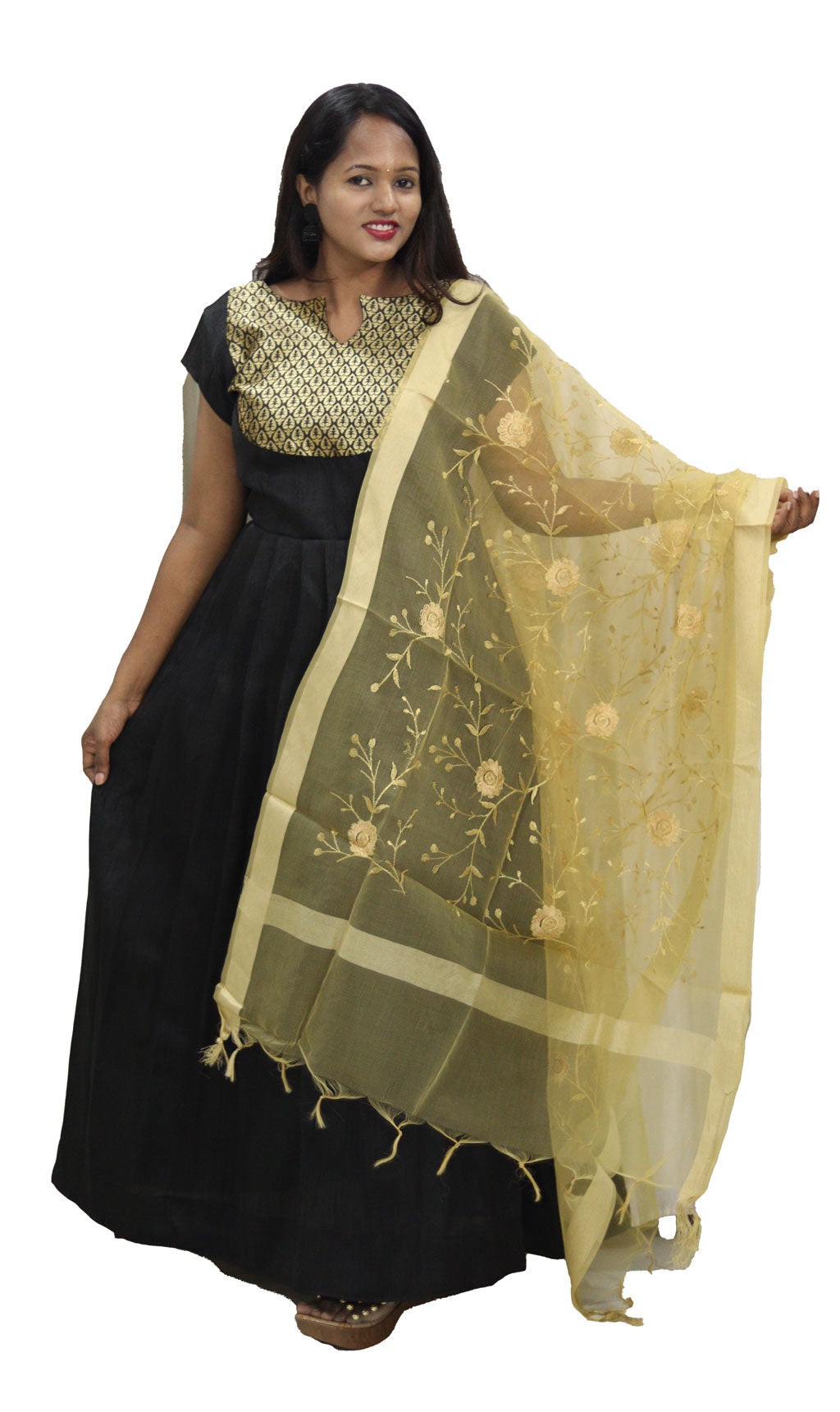 Traditional Black Full Length Dress with Shawl by Maanas Design