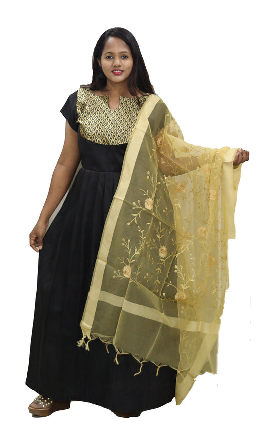 Traditional Black Full Length Dress with Shawl by Maanas Design