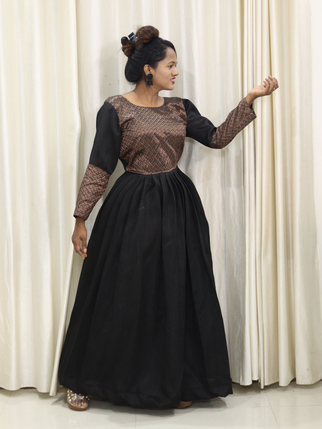 Traditional Full Length Black Dress by Maanas Designs