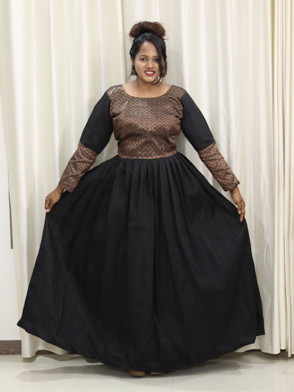 Traditional Full Length Black Dress by Maanas Designs