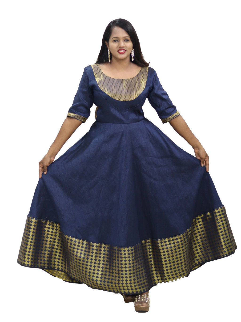 Traditional Blue Dress with Banarasi Shawl by Maanas Designs