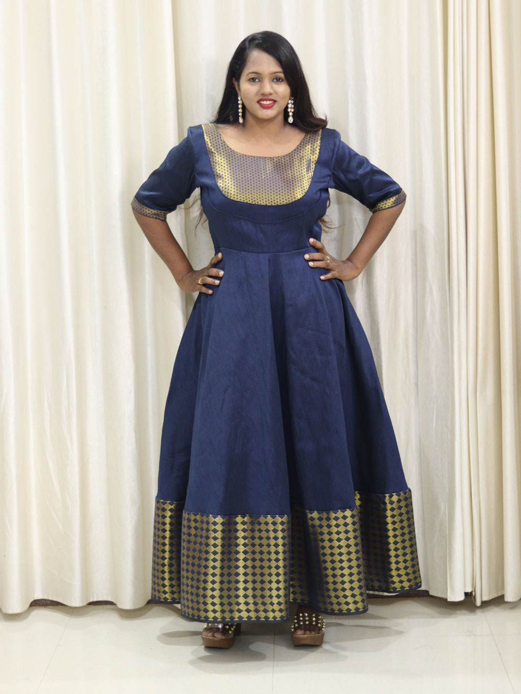 Traditional Full Length Blue Dress by Maanas Designs