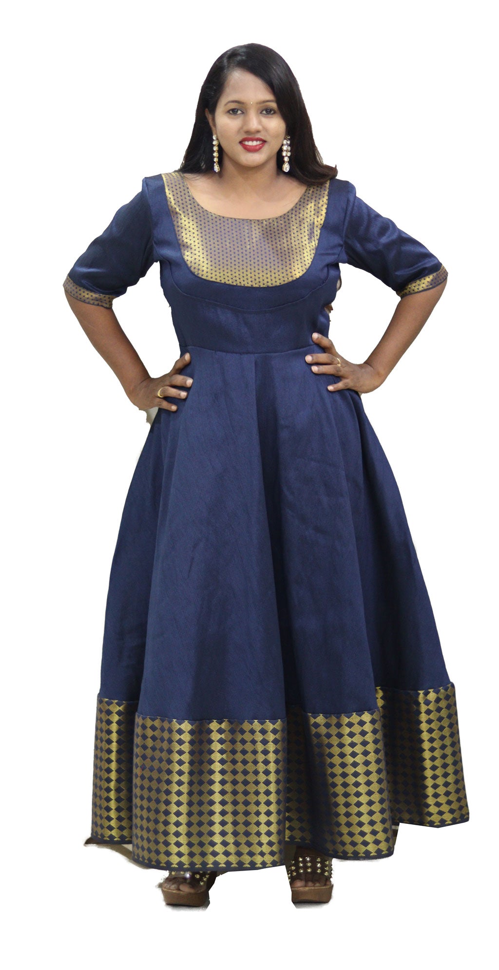 Traditional Blue Dress with Banarasi Shawl by Maanas Designs