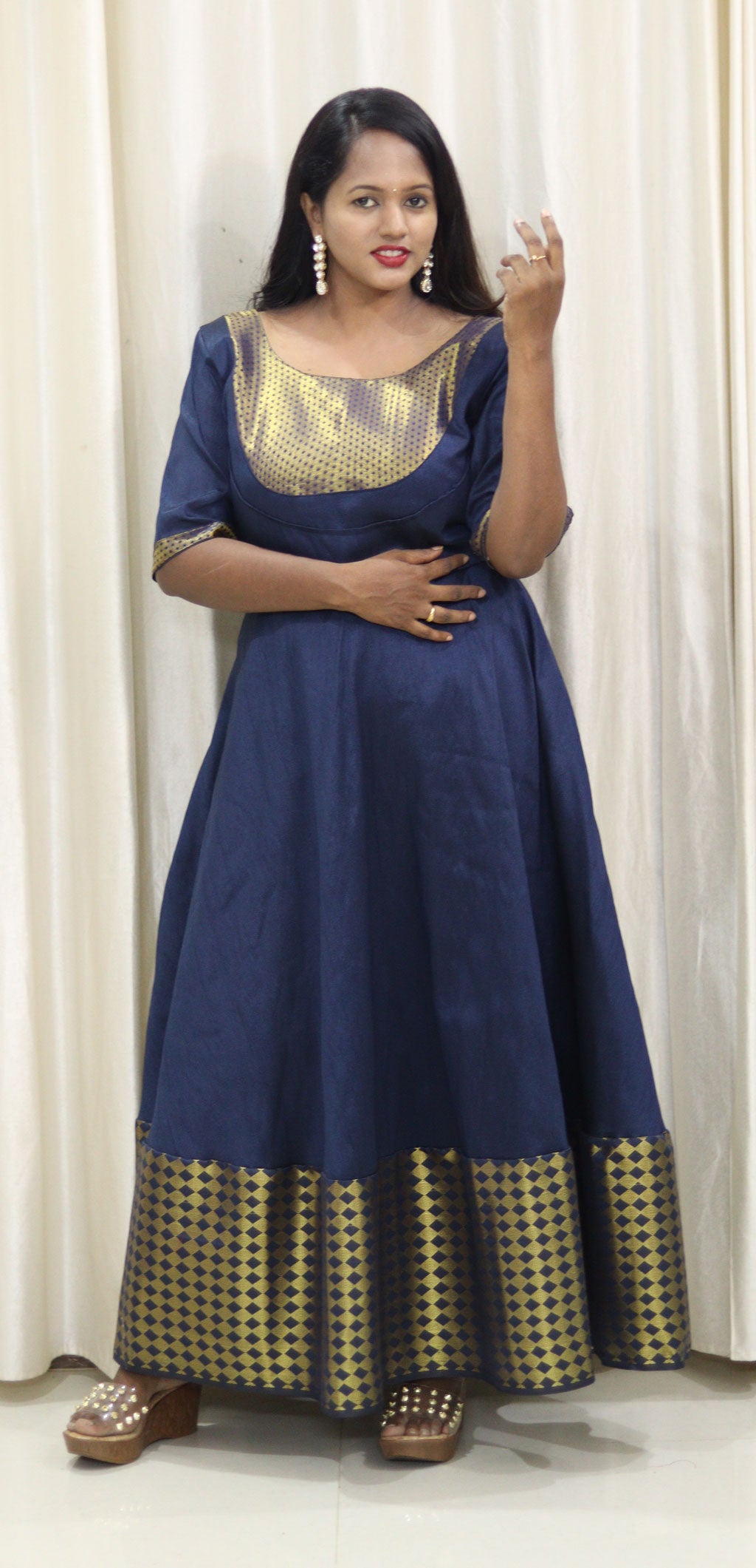 Traditional Full Length Blue Dress by Maanas Designs