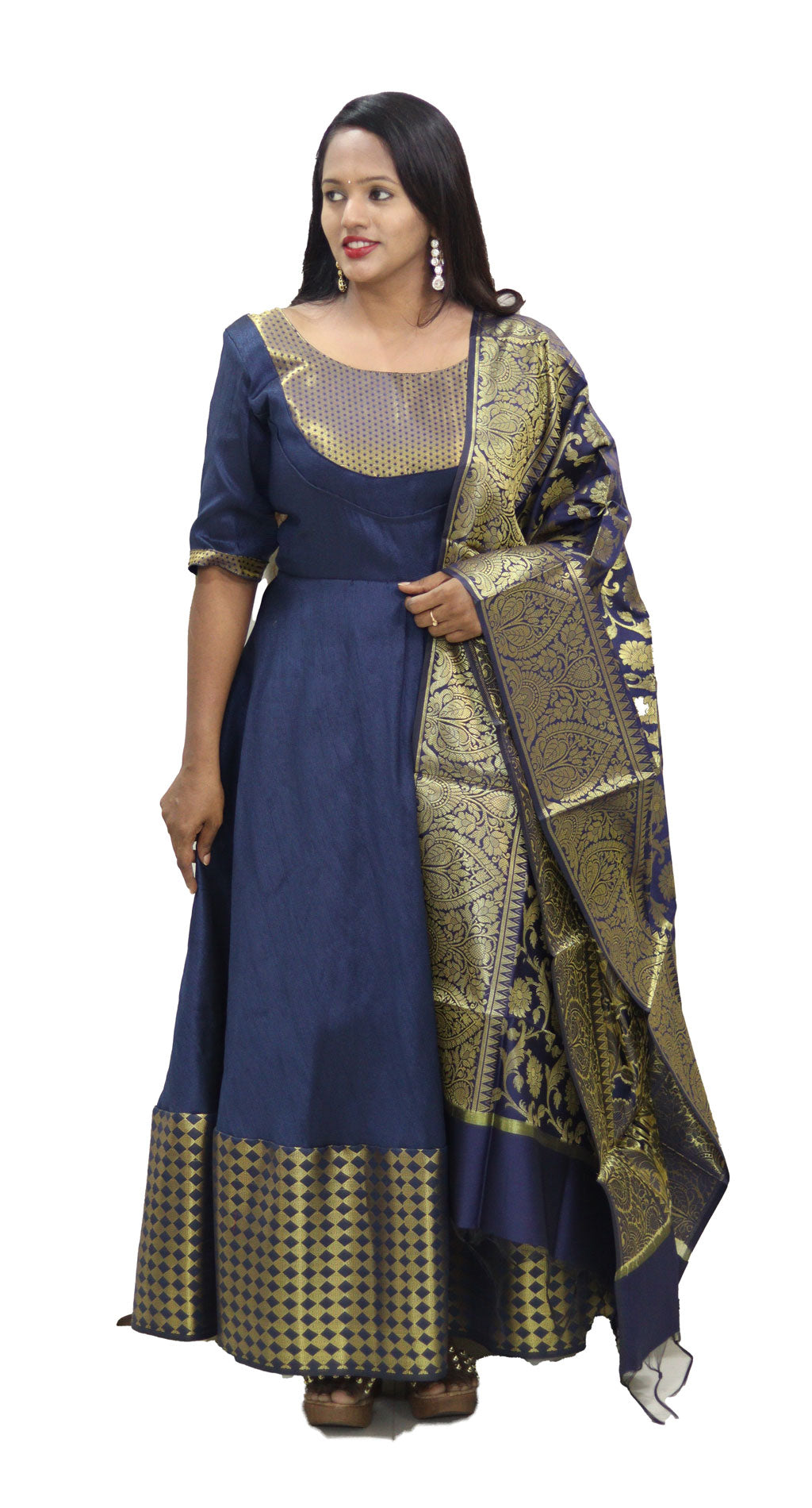 Traditional Blue Dress with Banarasi Shawl by Maanas Designs