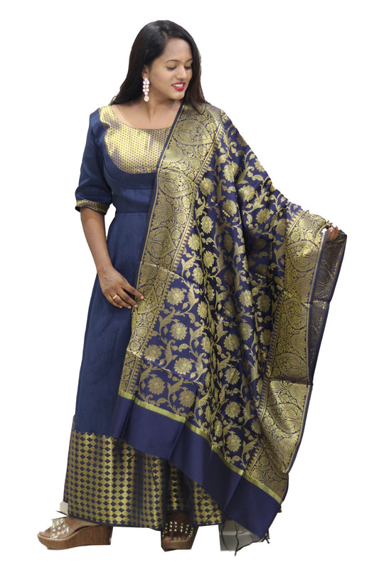 Traditional Blue Dress with Banarasi Shawl by Maanas Designs