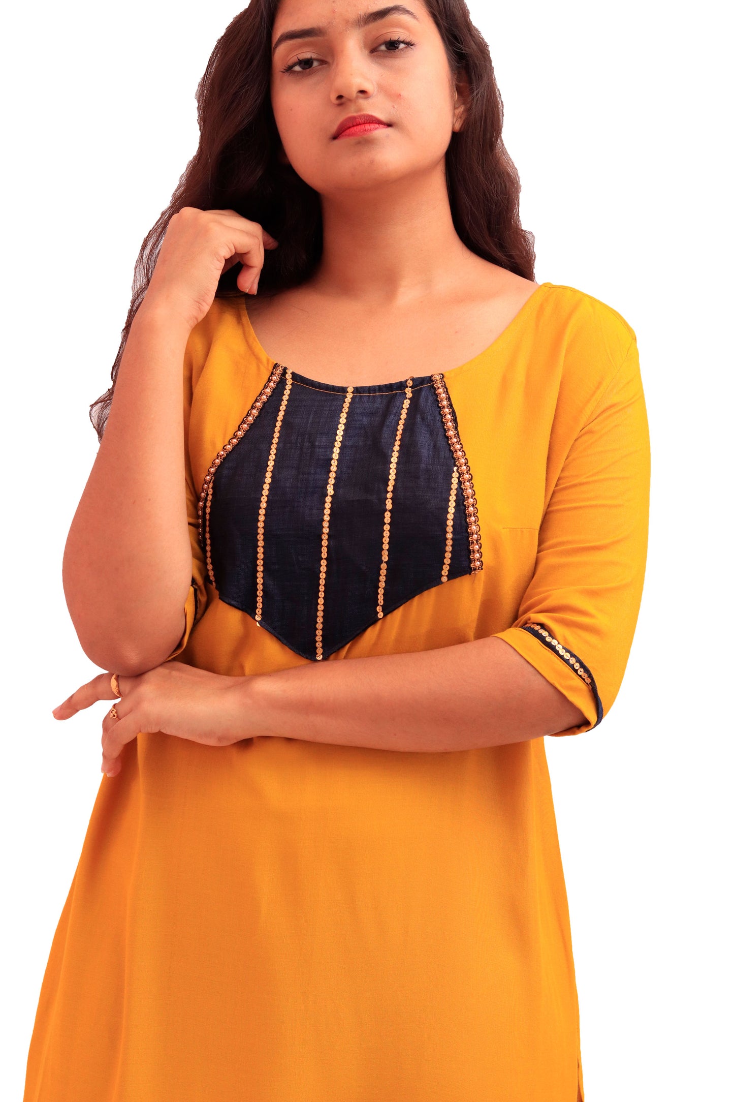 Yellow and Blue Combination  Kurti