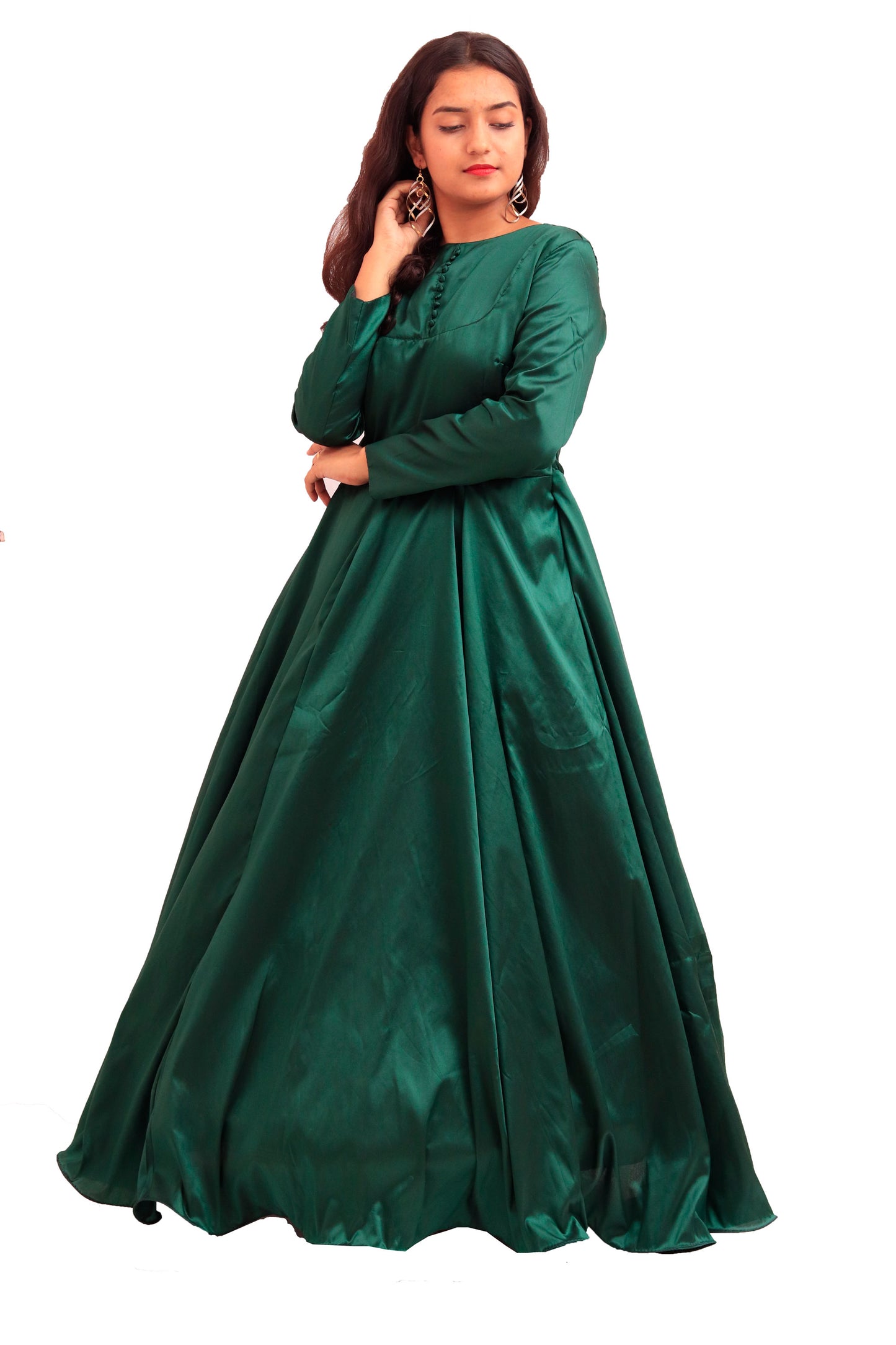 Bottle Green Full Length Flared Gown