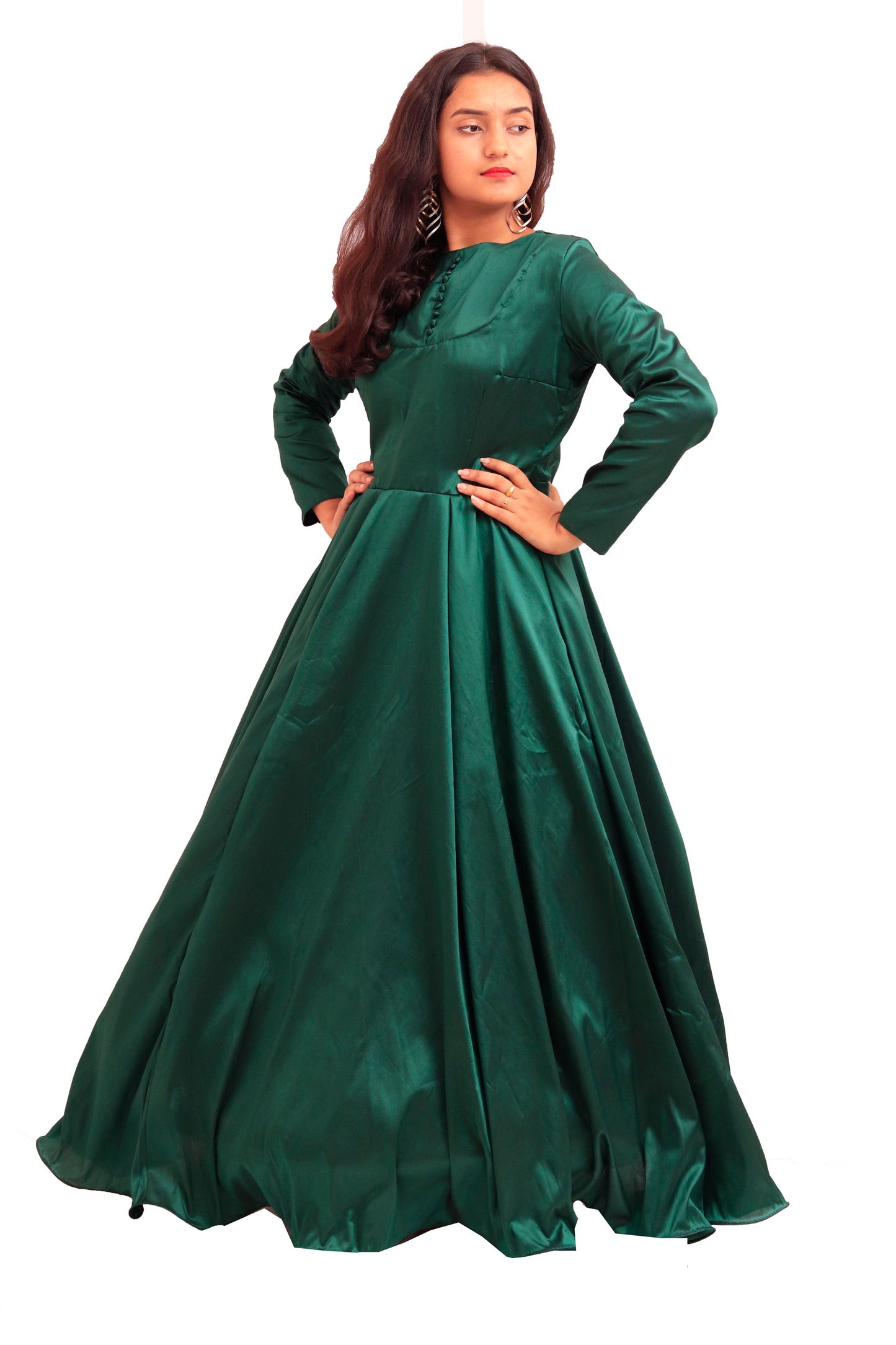 Bottle Green Full Length Flared Gown